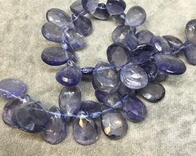 9-12mm x 10-14mm Faceted Pear/Teardrop Shaped Light Iolite Beads - 9" Strand (~44 Beads) - High Quality Hand-Cut Semi-Precious Gemstone