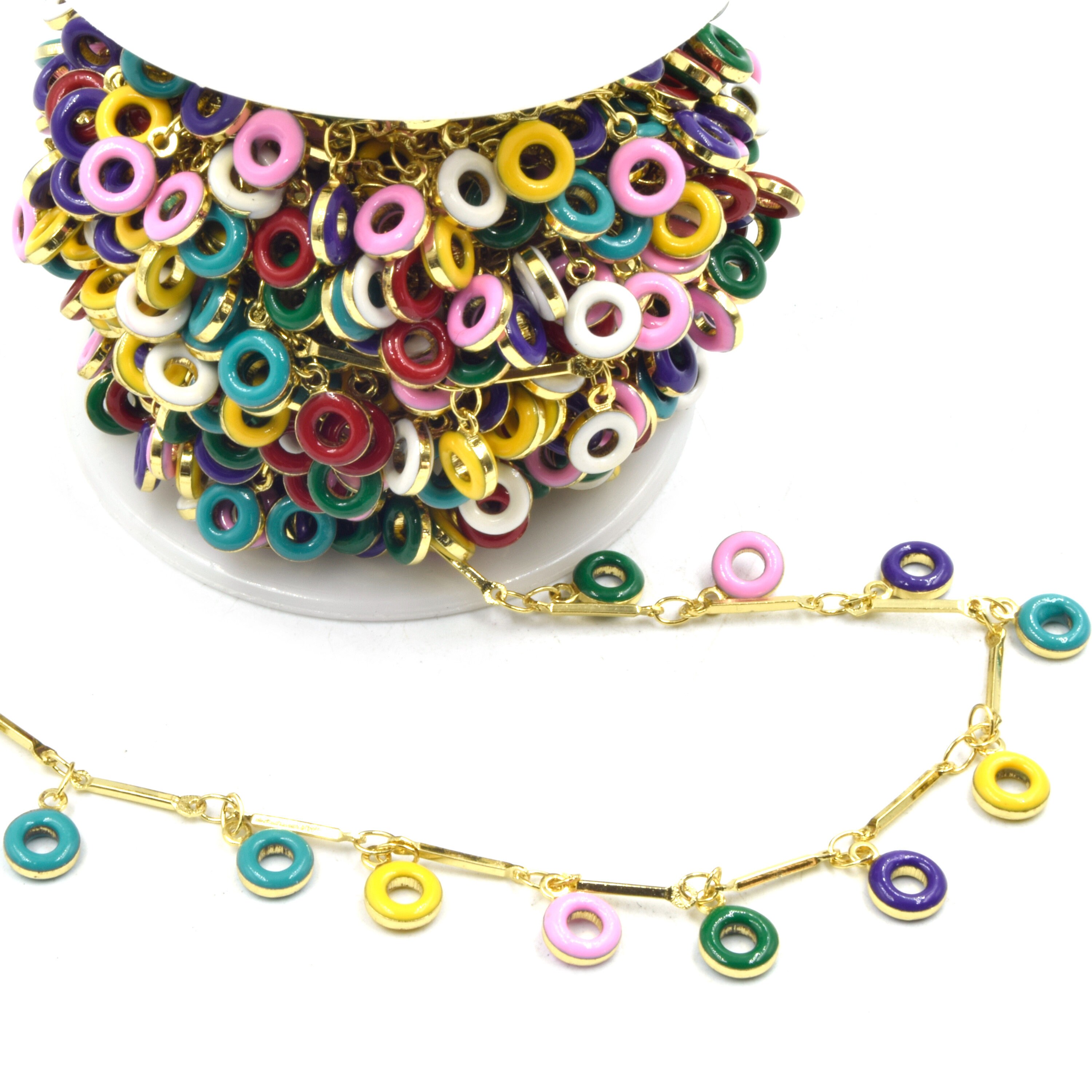 Enamel Dangle Chain Donut Chain Multicolor Chain Link Etsy