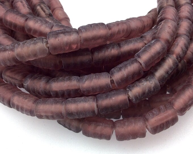 18mm x 22mm Matte Purple Spiral Textured Barrel Shaped Indian Beach/Sea Beadlanta Glass Beads - Sold by 15" Strands - Approx 32 Beads