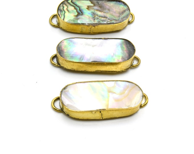 Iridescent Oval Shaped Gold Plated Bezel Connector | Abalone Shell Skinny Bezel- White, Gray & Rainbow available