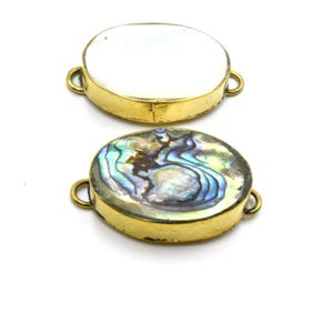 Iridescent Abalone Shell Connector – Gold-Plated Bezel, Fat Oval Form (21x29mm)