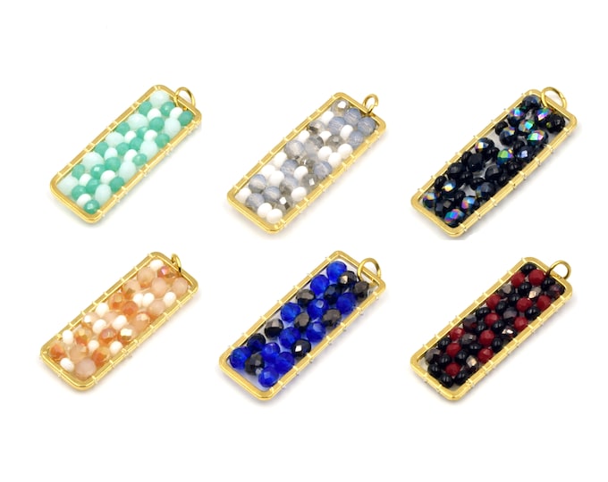 Seed Bead Pendants | Rectangle Beaded Components | Beaded Findings | Blue Red White Gray Aqua Black Pendants | Beaded Charms | 10mm x 25mm