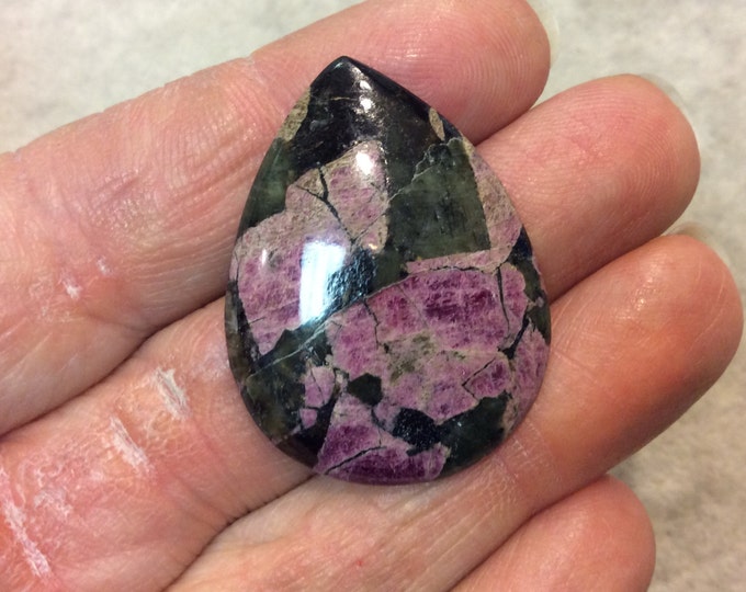 Natural Eudialyte Pear/Teardrop Shaped Flat Back Cabochon - Measuring 27mm x 36mm, 4mm Dome Height - Natural High Quality Gemstone