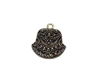 Brass Finish Bell Pendant: Scroll Work Charm (22mm)