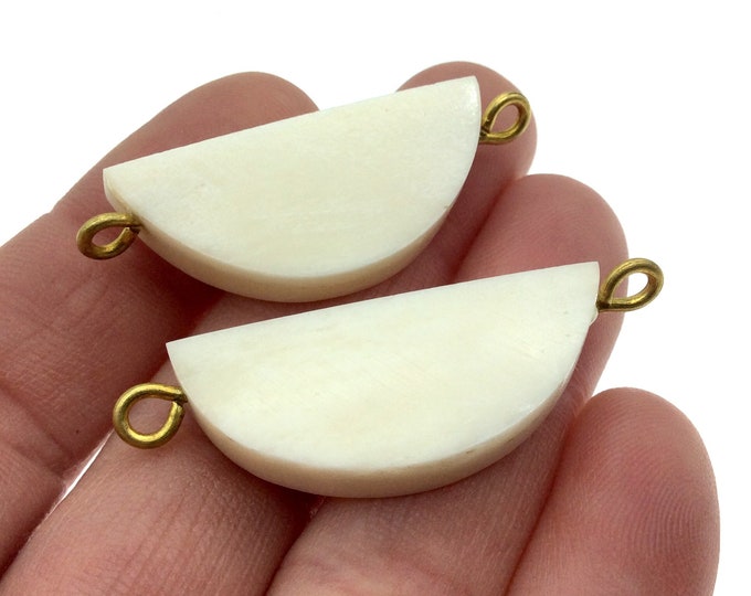 White/Off White Semi-Circle Shaped Natural Bone Focal Connector - 15mm x 35mm Approximately