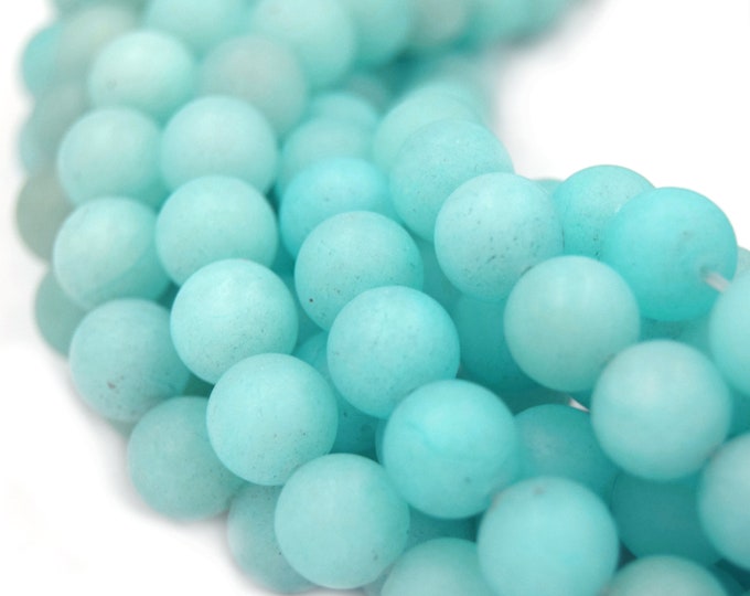 Dyed Matte Jade Beads | Dyed Caribbean Blue Round Gemstone Beads - 6mm 8mm 10mm Available