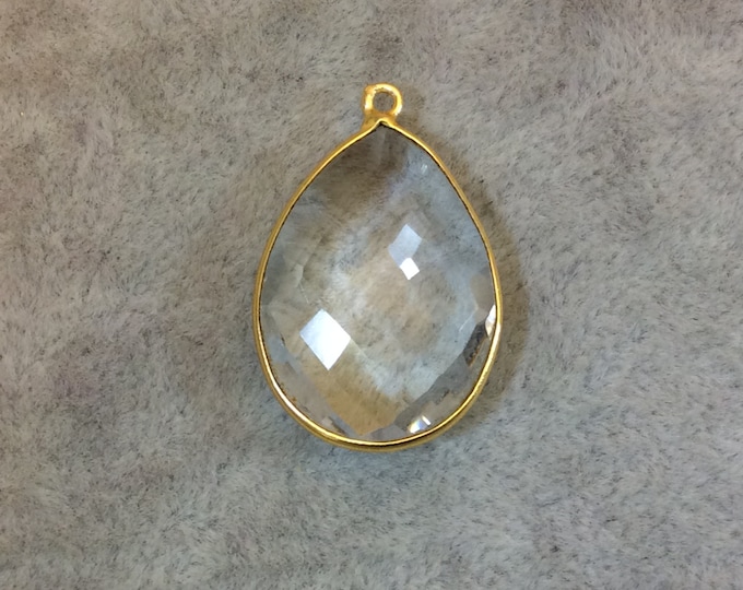 Faceted Clear Hydro Quartz Pear Teardrop Shaped Bezel Pendant - 18mm x 25mm - Sold Individually