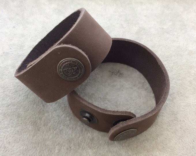 1" Wide Chocolate Brown Genuine Leather Blank Cuff Bracelet with Oxidized Brass Snap Clasp - Measuring 26mm Wide x 222mm Long, Approx.
