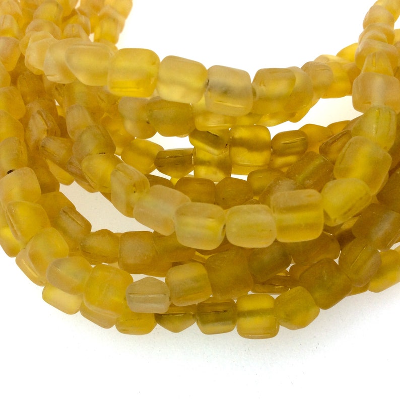 Sold by 15 Strands Approx 52 Beads 8mm Matte Yellow Pyramid Shaped Indian BeachSea Beadlanta Glass Beads