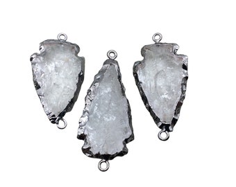 1.5-2" Arrowhead Shaped Gunmetal Electroformed Clear Quartz Connector - ~ 40mm-50mm Long, Approximately - Sold Individually, Randomly Chosen