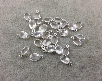 Sterling Silber Klarquarz Oval Lünette Anhänger (5 x 7 mm, 6er Pack)