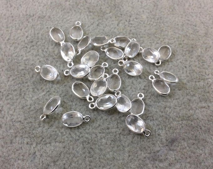 BULK LOT - Pack of Six (6) Sterling Silver Pointed/Cut Stone Faceted Oval Shaped Clear Quartz Bezel Pendants - Measuring 5mm x 7mm