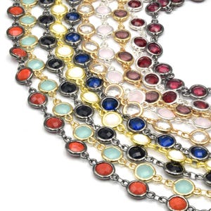 Corrente de Rosário com Elos de Cristal - Corrente Redonda de 6 mm em Dourado, Prateado e Cinza Chumbo para Artesanato