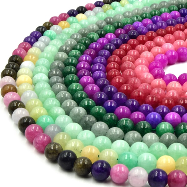 Jade Beads | Smooth Dyed Pink Green Yellow Red Purple Jade Round Beads | 6mm 8mm 10mm 12mm Available