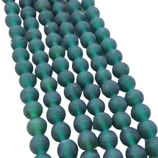 12mm Matte Emerald Green Irregular Rondelle Shaped Indian Beach/Sea Glass Beads - Sold by 16" Strands - Approximately 34 Beads