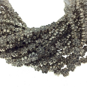 Silver Finish Flower Pewter Beads - 8&quot; Strand