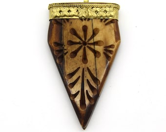 Carved Ox Bone Arrow Pendant with Gold Cap (40mm x 70mm)