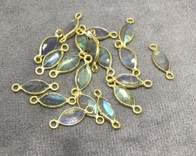 Labradorite Bezel | Gold Sterling Silver Pointed/Cut Stone Faceted Marquise Shaped Connectors - Measuring 4mm x 8mm BULK PACK of Six (6)