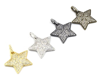 CZ Star Pendant | Plated Copper Celestial Charm (29mm x 28mm)
