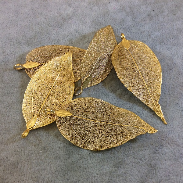 Gold Leaf Pendant - Natural Leaf Charm - 60mm to 70mm