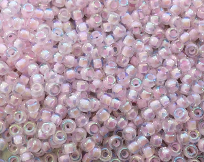 Size 8/0 Glossy AB Finish Pink Lined Crystal Genuine Miyuki Glass Seed Beads - Sold by 22 Gram Tubes (Approx. 900 Beads/Tube) - (8-9272)