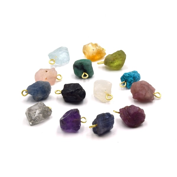 Natural Rough Gemstone Drop Pendants | Gold Loop Jewelry Making Supplies