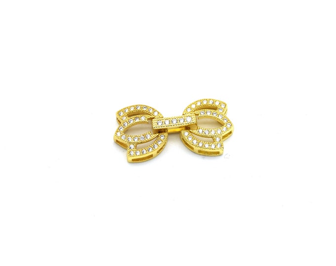 22mm x 12mm Gold Plated Cubic Zirconia Encrusted/Inlaid Double Tulip Shaped Clasp Components