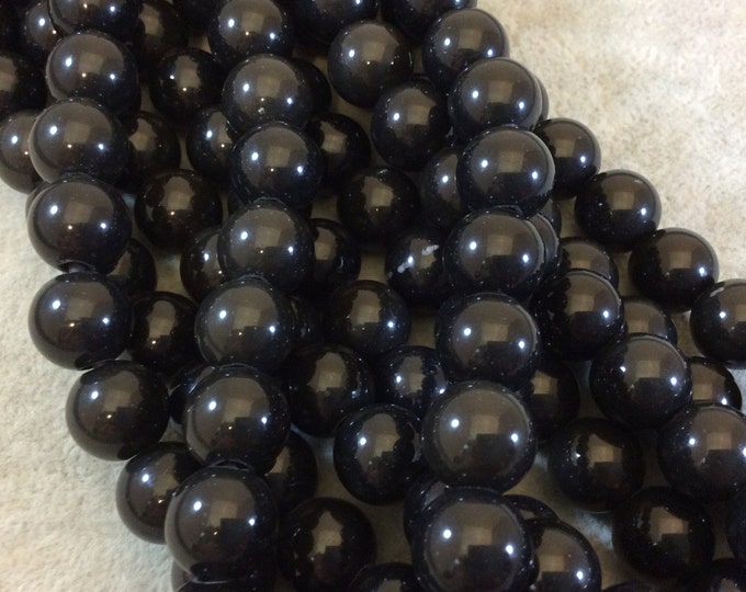 12mm Black Obsidian Round/Ball Large Hole Beads - 8" Strand (Approx. 17 Beads) - Natural Semi-Precious Gemstone - Great for Leather and Hemp