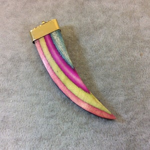 3.5 GreenBlue Striped Round TuskClaw Shaped Dyed Wooden Pendant with Gold Plated Cap TR040-BL Approx. Measuring 22mm x 90mm
