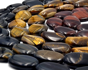 Tiger Eye Iron Beads | Smooth Oval Tiger Eye Iron Beads | Tiger Iron Gold Red Available