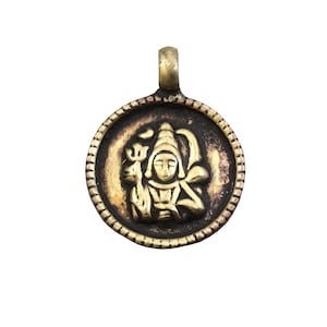 Oxidized Gold Plated Copper 'Shiva' Pendant – Rustic Deity Coin (22mm)