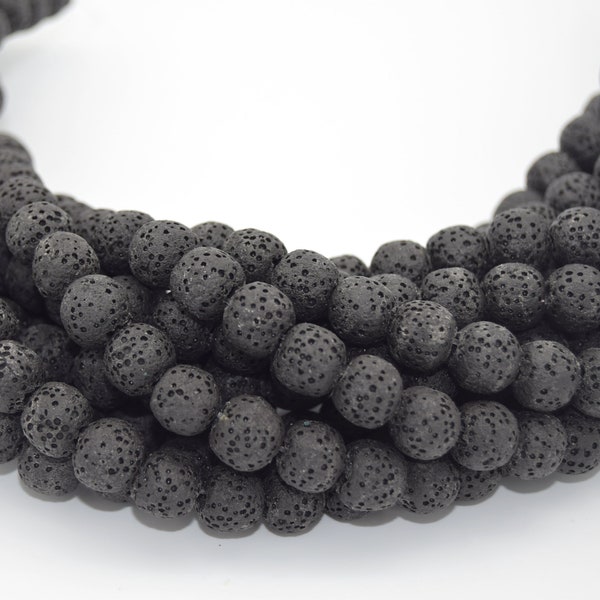 Lava Beads | Black Round Diffuser Beads - 6mm 8mm 10mm 12mm 14mm 16mm 18mm 20mm Available