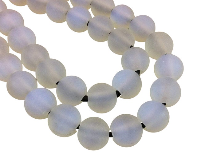 10mm Milky Translucent Opalite Matte Finish Round/Ball Shaped Beads with 2.5mm Holes - 7.75" Strand (Approx. 20 Beads) - LARGE HOLE BEADS