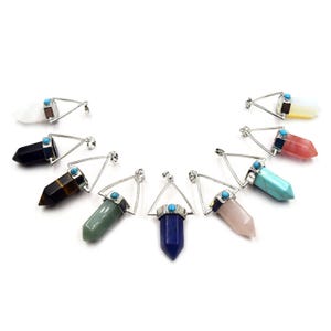 Natural Gemstone Pendulum Point Pendant | Quartz, Tiger Eye, Agate, Lapis, Opalite, Howlite (Sold Individually)