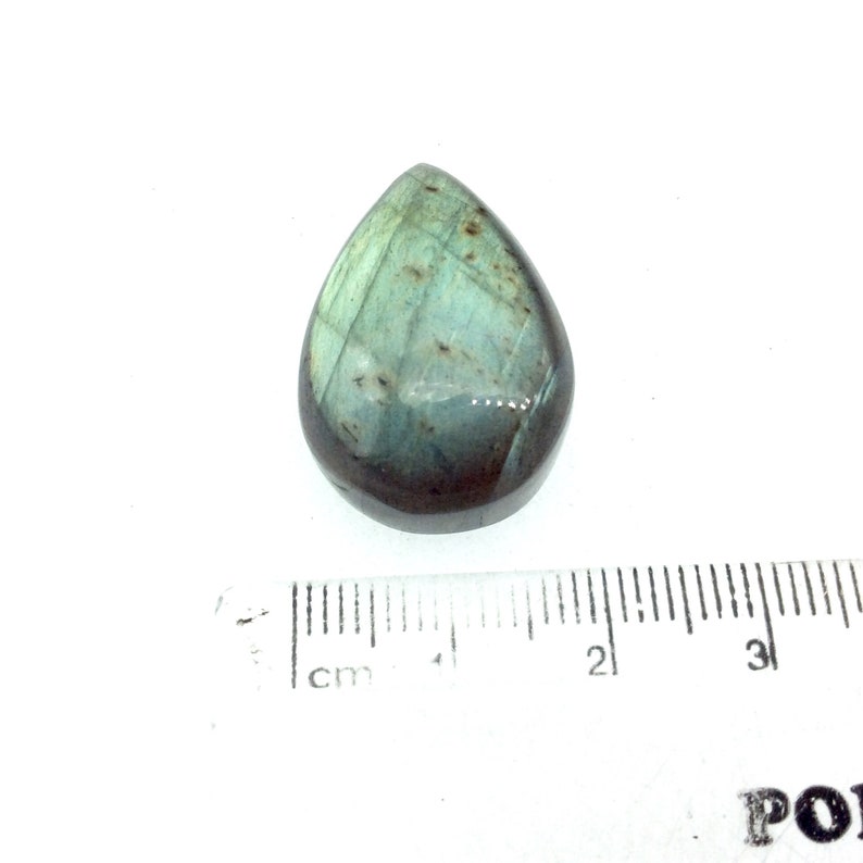 9mm Dome Height Measuring 18mm x 20mm Natural Gemstone Cab AAA Teardrop Shaped Iridescent GreenBlue Labradorite Flat Back Cabochon