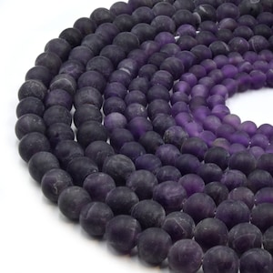 Amethyst Matte Round Beads with Large 2mm Holes | 7.5&quot; Strand | 8mm, 10mm, 12mm Available
