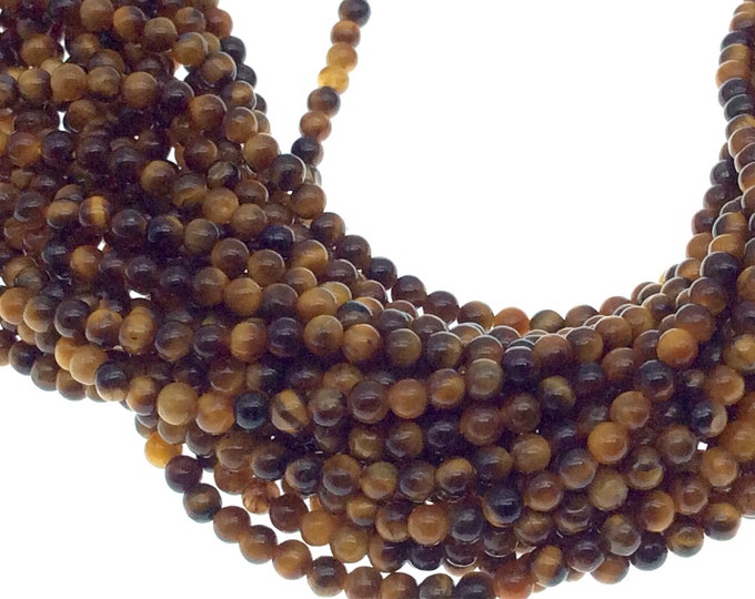 2mm Smooth Glossy Finish Natural Brown Tiger Eye Round/Ball Shaped Beads with .4mm Holes - Sold by 15.25" Strands (Approx. 182 Beads)