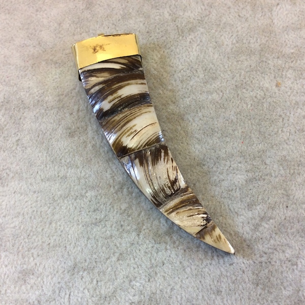 Wooden Tusk Pendant with Textured Swirl Design - Focal for Jewelry Making