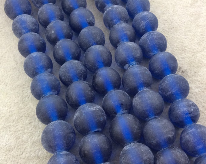 14mm Matte Dark Blue Irregular Rondelle Shaped Indian Beach/Sea Glass Beads - Sold by 16" Strands - Approximately 28 Beads per Strand