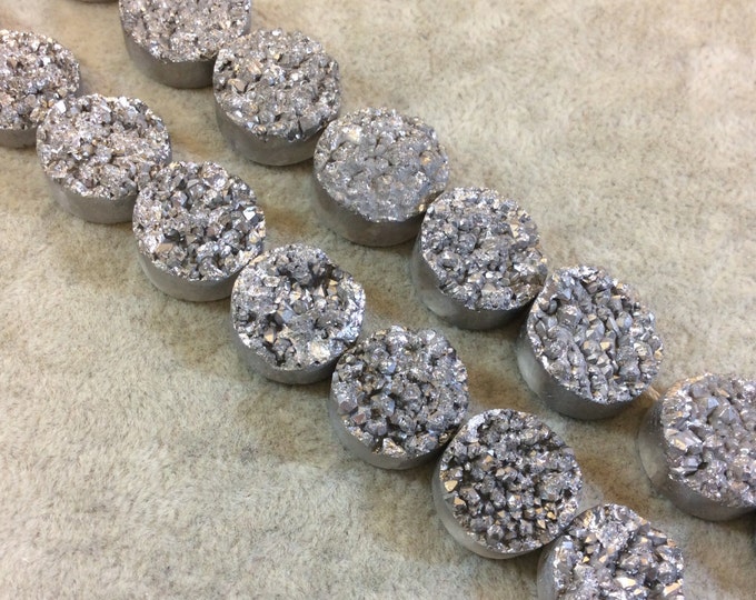 Premium Silver Druzy Geode Round Beads, 16mm dia, 12 beads per strand