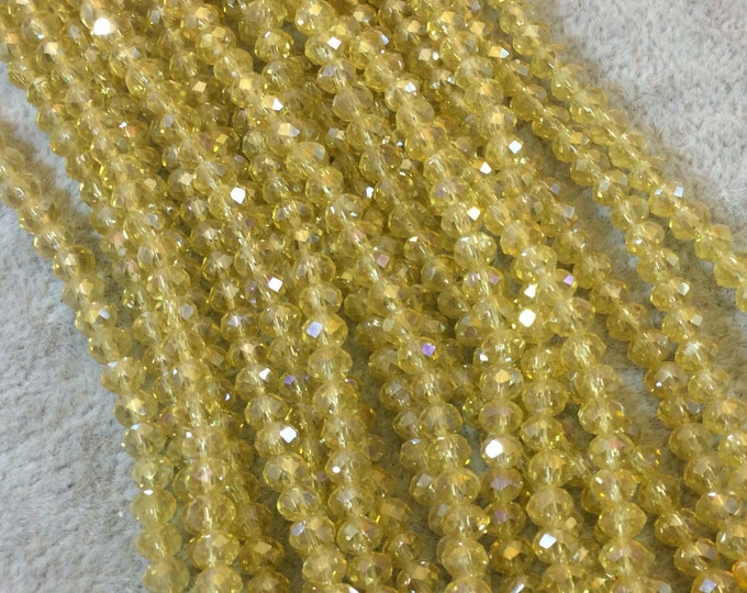 Chinese Crystal Beads |  4mm Faceted Transparent Sunny Yellow Rondelle Glass Beads