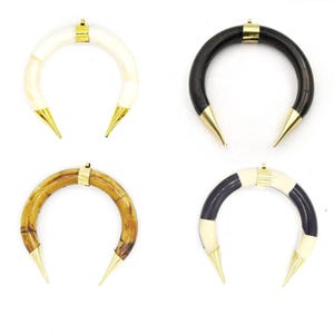 Bone Crescent Pendant | Thick Double Ended Crescent Shaped Natural Ox Bone Gold Bail | White, Brown, Black and White Crescents - 2 SIZES