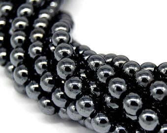 Perles rondes en hématite magnétique, finition canon de fusil, pour la création de bijoux (4-12 mm), rang de 8 mm