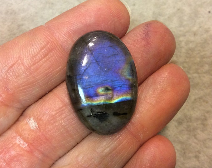 Purple Labradorite Oblong Oval Shaped Flat Back Cabochon - Measuring 20mm x 30mm, 7mm Dome Height - Natural High Quality Gemstone