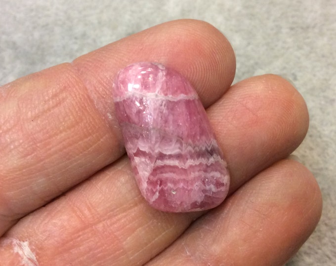 Natural Pink/White Rhodochrosite Freeform Shaped Flat Back Cabochon - Measuring 14mm x 26mm, 6mm Dome Height - High Quality Gemstone
