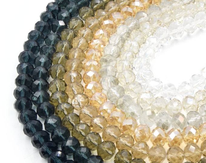 Chinese Crystal Beads | 10mm Faceted Transparent Rondelle Shaped Crystal Beads | Neutral Colors Available