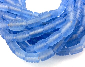 18mm x 22mm Matte Sky Blue Spiral Textured Barrel Shaped Indian Beach/Sea Beadlanta Glass Beads - Sold by 15" Strands - Approx 32 Beads