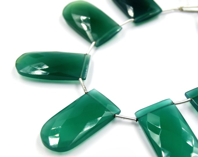 Green Onyx Beads | Hand Cut Indian Gemstone | 15mm x 30mm U Shaped Beads | High Quality Green Onyx | Loose Gemstone Beads