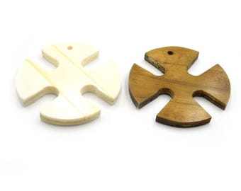 Ox Bone Cross Pendant: Medieval Style Jewelry Focal (58mm)