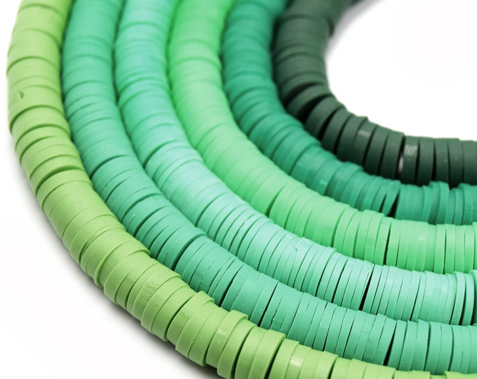 African Vinyl Beads | 8mm Green Vinyl Clay Heishi Disc Beads (Approx. 350 Beads)